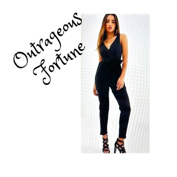 Classy Dressy Black Jumpsuit by Outrageous Fortune. Like New. Wrap Front, Tie - Picture 1 of 8
